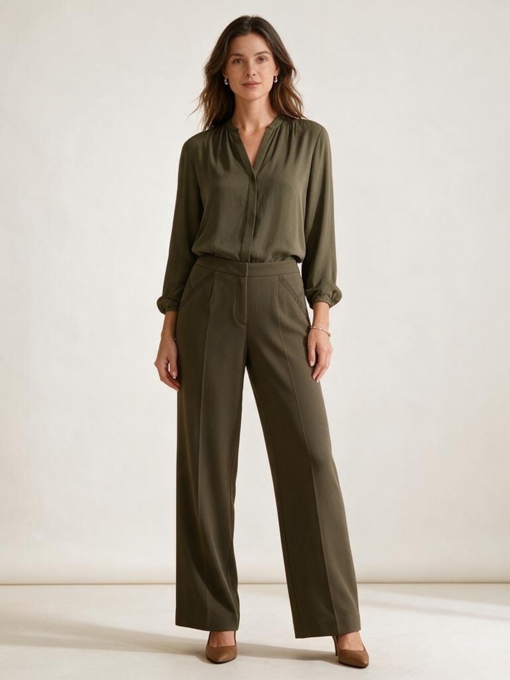 Norton McNaughton Wide-Leg Pants in Olive